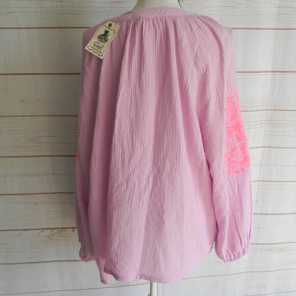 NWT EASEL LOS ANGELES PINK SEEING IT NOW TOP BOHO PEASANT TASSEL 1X COTTON - Picture 3 of 5